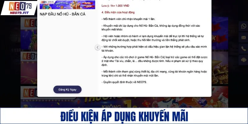 Điều kiện tham gia khuyến mãi nạp đầu NEO79