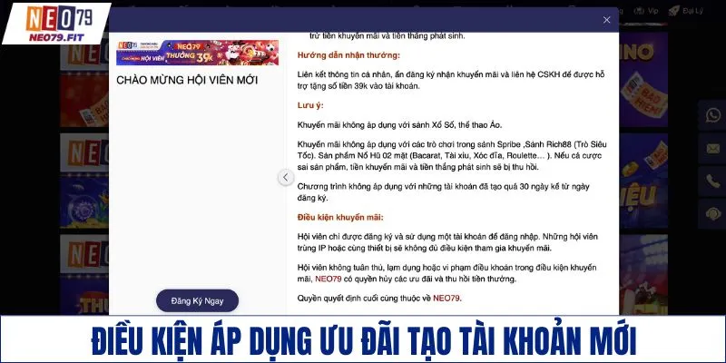 Điều kiện áp dụng ưu đãi tạo tài khoản mới