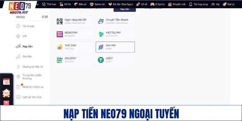 Nạp tiền NEO79 ngoại tuyến