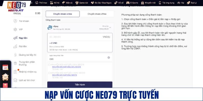 Nạp vốn cược NEO79 trực tuyến