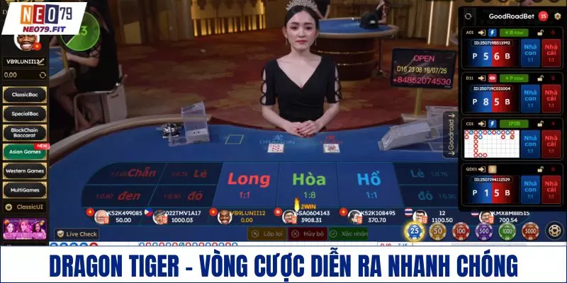 Dragon Tiger với vòng cược diễn ra nhanh chóng